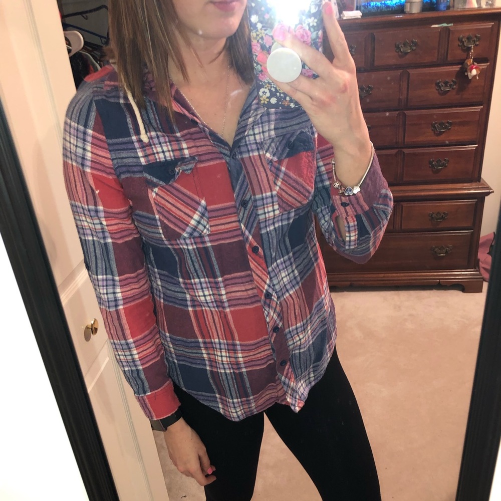 Polly & Esther red and blue flannel with hood